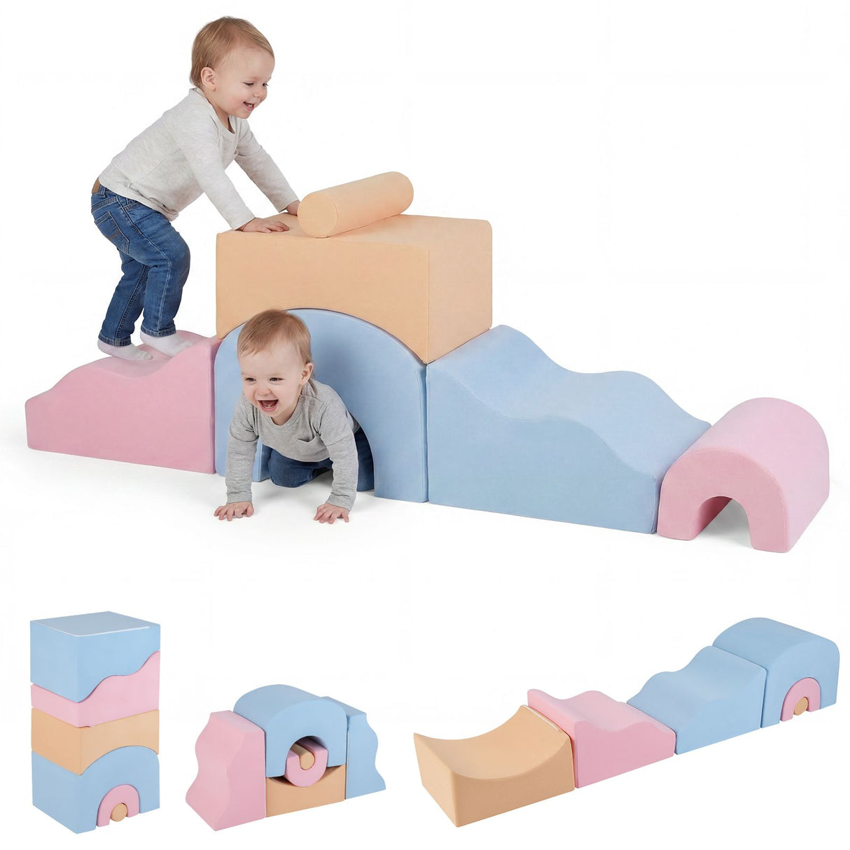 Kids Crawl and Climb foam Play Set 6-Piece with Suede Fabric Covers
