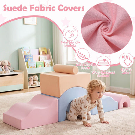Kids Crawl and Climb foam Play Set 6-Piece with Suede Fabric Covers