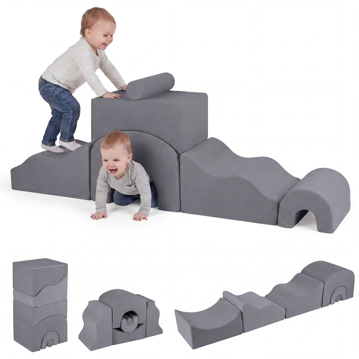 6-Piece Kids Crawl & Climb foam Play Set w/ Suede Fabric Covers