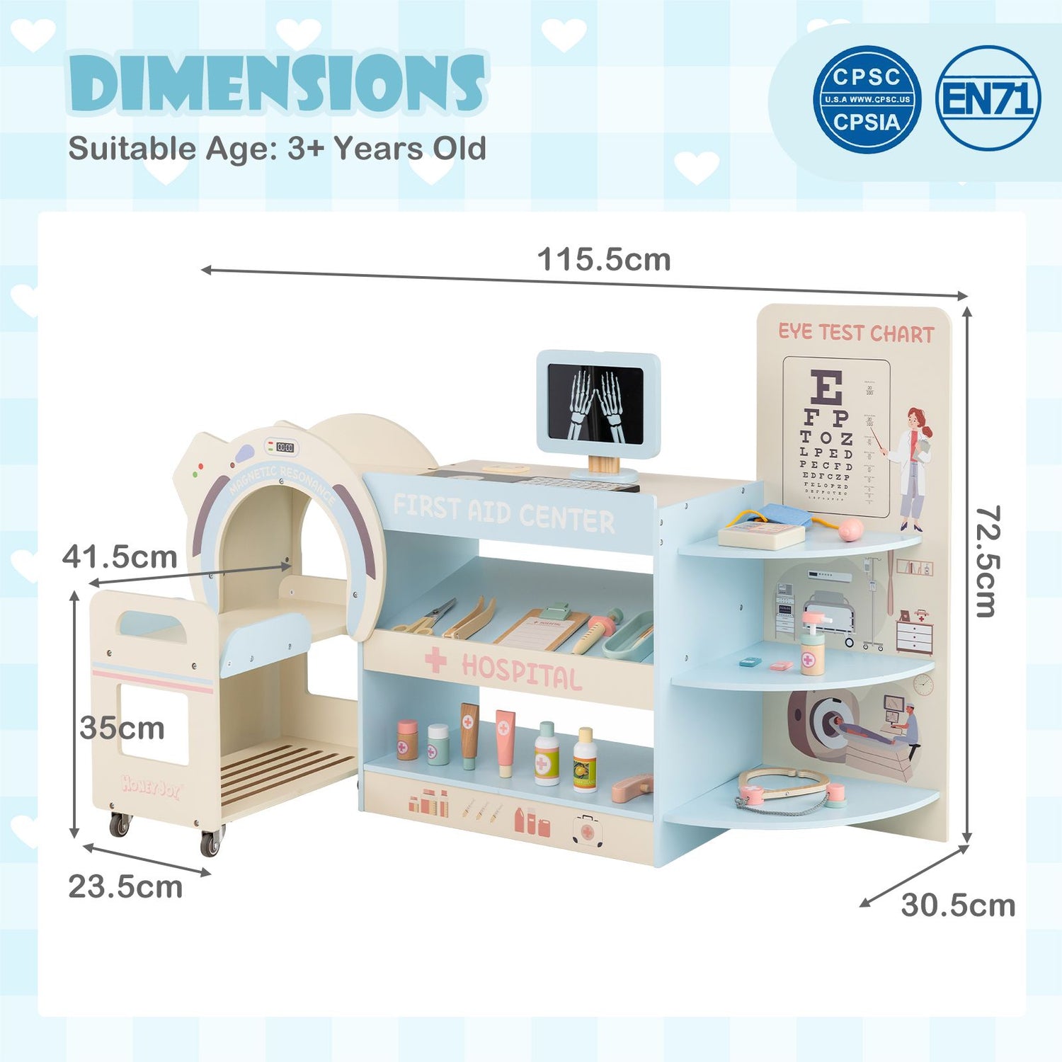 Kids Doctor Play Set with Eye Chart and Toy CT Machine for Kids