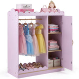 Kids Dress Up Storage Shelf with Full Mirror Hanging Rod and Door Cabinet