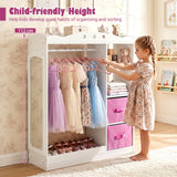 Kids Dress Up Storage Shelf with Mirror and Hanging Rod for Toddler Clothes