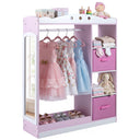 Kids Dress Up Storage Shelf with Mirror and Hanging Rod for Toddler Clothes