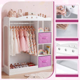 Kids Dress Up Storage Shelf with Mirror and Hanging Rod for Toddler Clothes