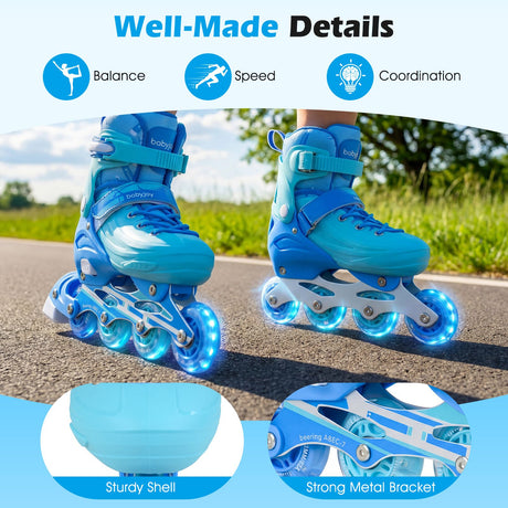Kids Inline Skates with Illuminating Wheels and Safety Support for Toddlers