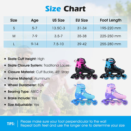 Kids Inline Skates with Illuminating Wheels and Safety Support for Toddlers
