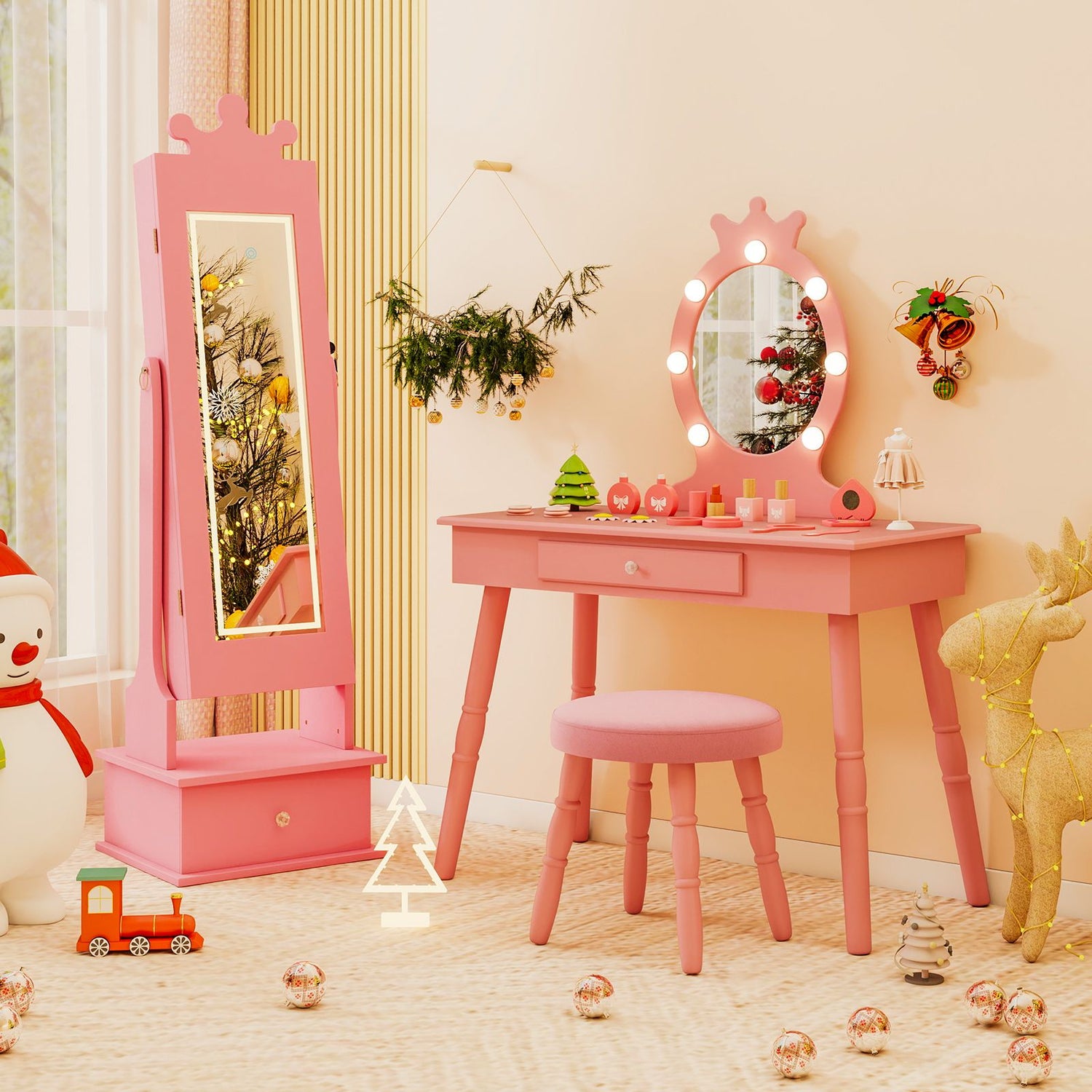 Kids Jewelry Cabinet with 2 Tilt Angles and 4 Sensor Lights