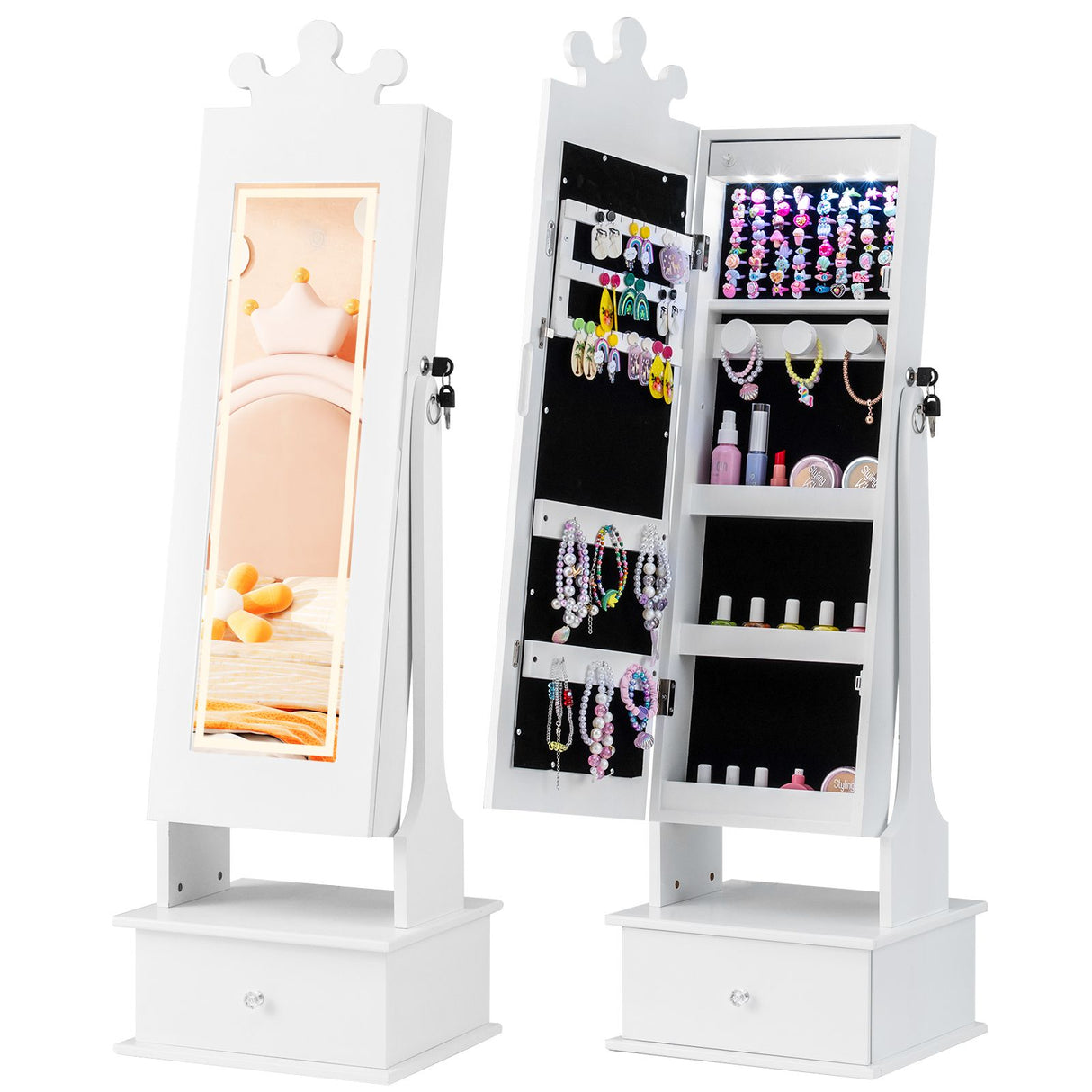 Kids Jewelry Cabinet with 2 Tilt Angles and 4 Sensor Lights