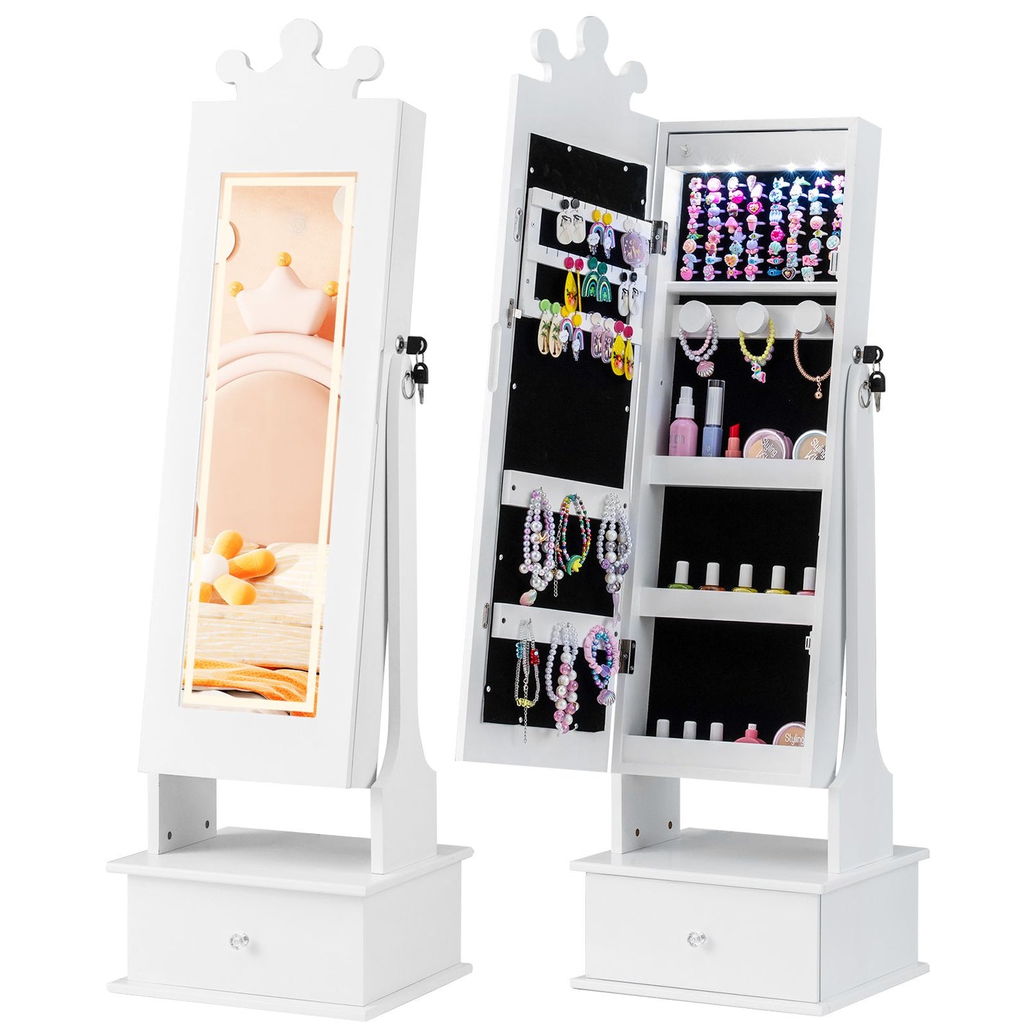 Kids Jewelry Cabinet with 2 Tilt Angles and 4 Sensor Lights