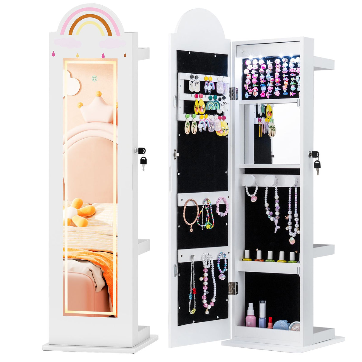 Kids Jewelry Cabinet with Lights with Full-Length Mirror