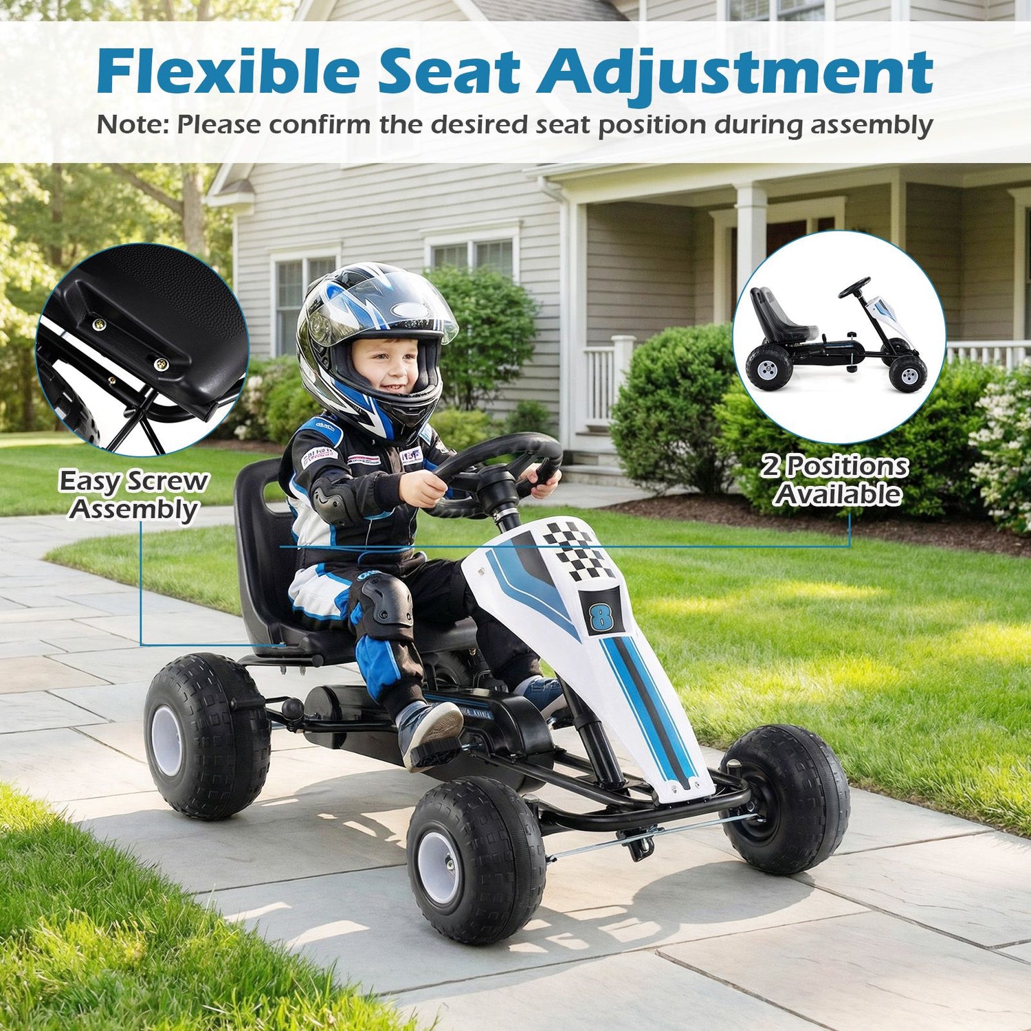 Kids Pedal Go Kart with Ergonomic Seat and Wear-Resistant Wheels for B
