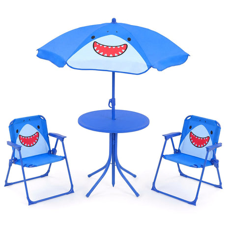 Kids Picnic Table with 2 Folding Chairs and Height Adjustable Umbrella for Garden
