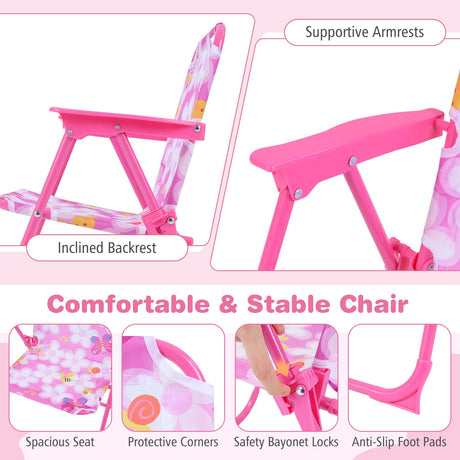 Kids Picnic Table with 2 Folding Chairs and Height Adjustable Umbrella for Garden