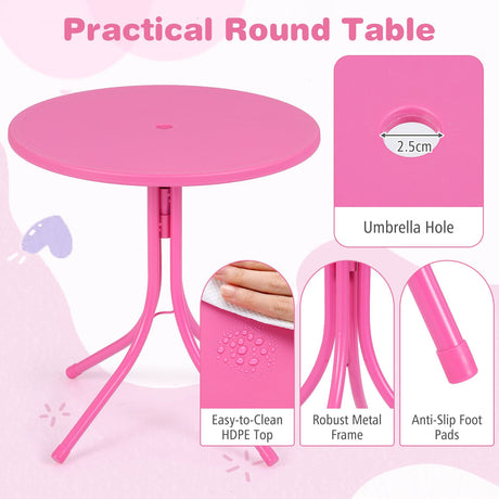 Kids Picnic Table with 2 Folding Chairs and Height Adjustable Umbrella for Garden