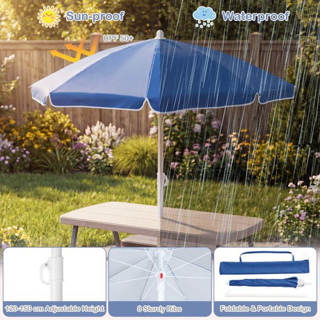 Kids Picnic Table with Benches and Umbrella Seats 4 for Lawn Garden Patio