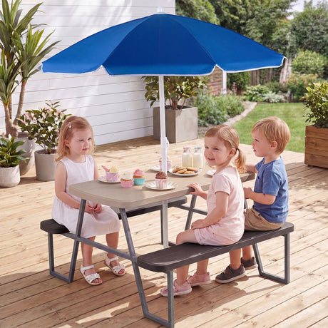 Kids Picnic Table with Benches and Umbrella Seats 4 for Lawn Garden Patio