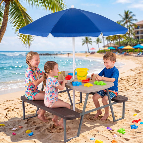 Kids Picnic Table with Benches and Umbrella Seats 4 for Lawn Garden Patio