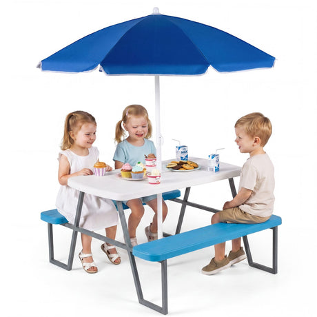 Kids Picnic Table with Benches and Umbrella Seats 4 for Lawn Garden Patio