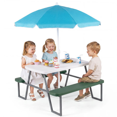 Kids Picnic Table with Benches and Umbrella Seats 4 for Lawn Garden Patio