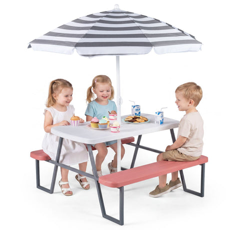 Kids Picnic Table with Benches and Umbrella Seats 4 for Lawn Garden Patio
