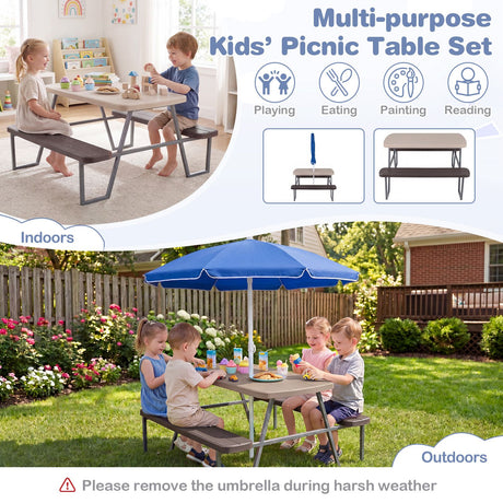 Kids Picnic Table with Benches and Umbrella Seats 4 for Lawn Garden Patio