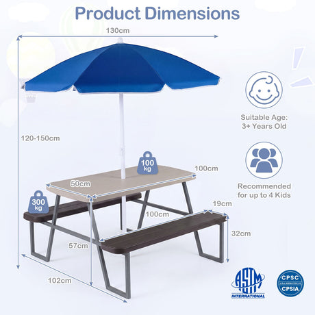 Kids Picnic Table with Benches and Umbrella Seats 4 for Lawn Garden Patio