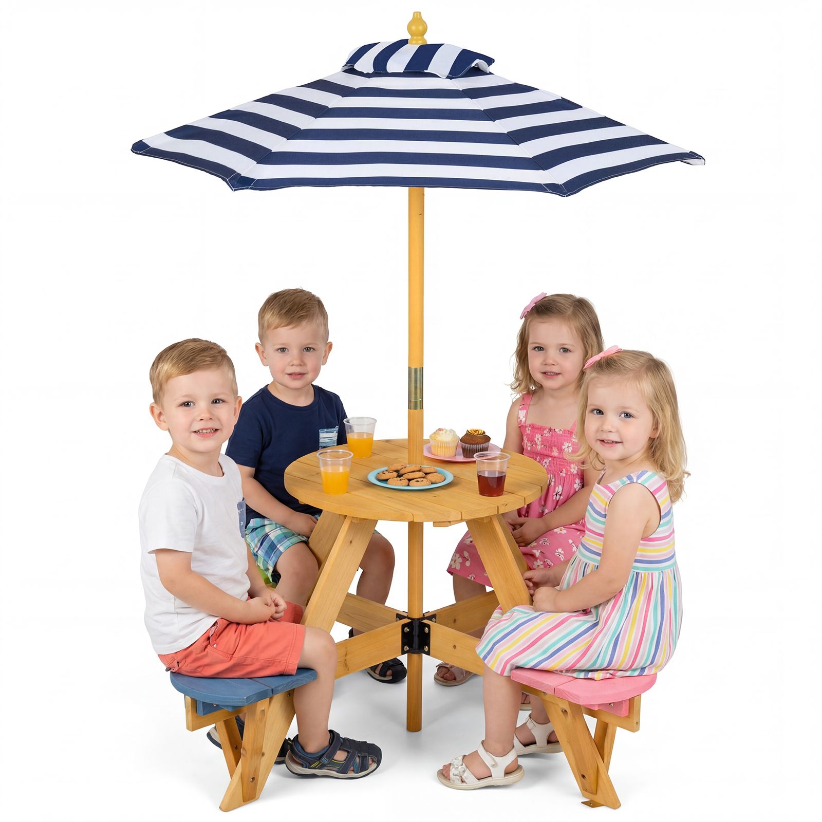 Kids Picnic Table with Stools and Foldable Adjustable Umbrella for Bac – Babyjoy