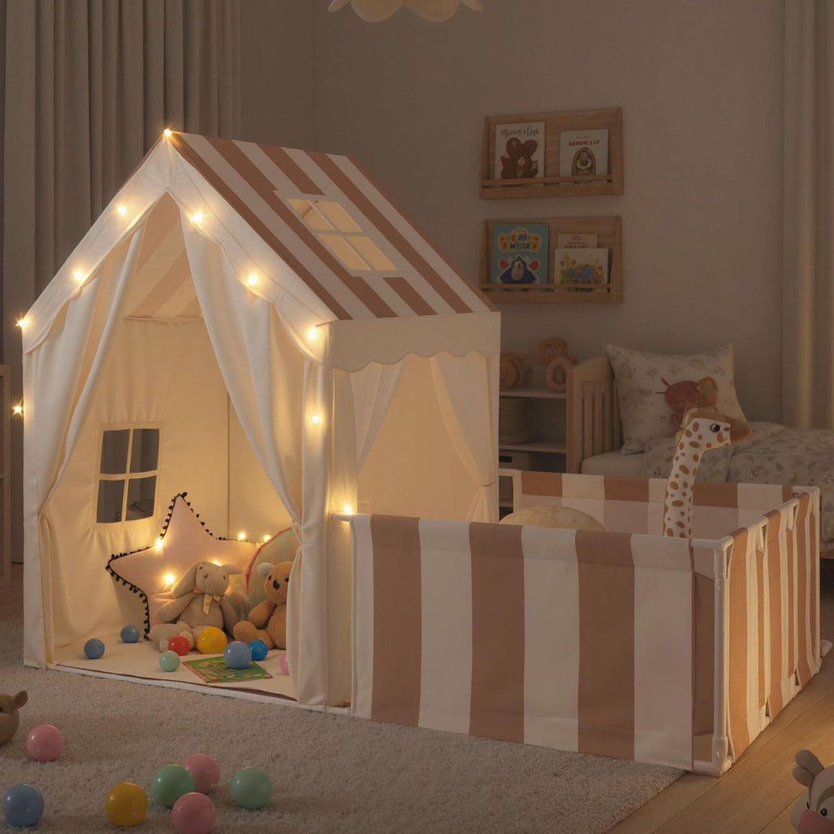 2-in-1 Kids Play Tent with Playpen and Washable Cotton Mat