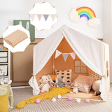 Kid's Play Tent with Washable Cotton Mat and Flag Banner for Kids Aged 3+