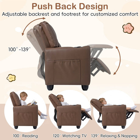 2-Seater Kids Recliner Chair with 2 Cup Holders and 2 Side Storage Pockets