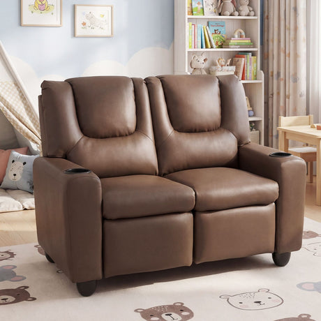 2-Seater Kids Recliner Chair with 2 Cup Holders and 2 Side Storage Pockets