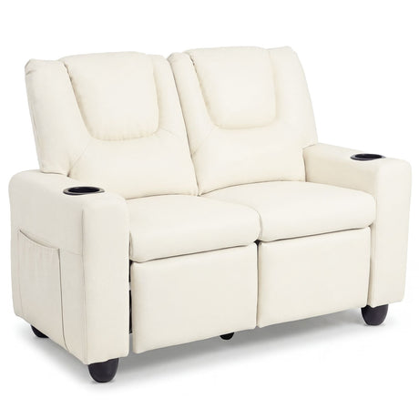 2-Seater Kids Recliner Chair with 2 Cup Holders and 2 Side Storage Pockets