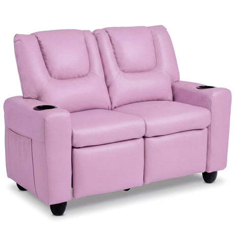 2-Seater Kids Recliner Chair with 2 Cup Holders and 2 Side Storage Pockets