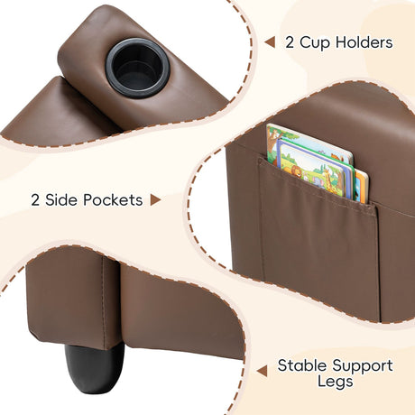 2-Seater Kids Recliner Chair with 2 Cup Holders and 2 Side Storage Pockets