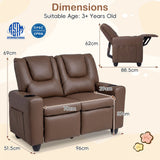 2-Seater Kids Recliner Chair with 2 Cup Holders and 2 Side Storage Pockets