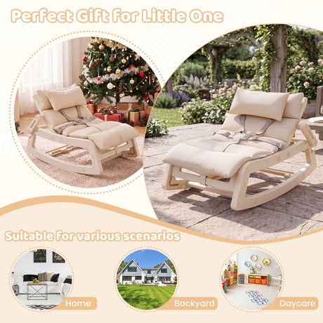 Kids Rocking Chair with Adjustable Backrest & Washable Cushion for 6+ Months
