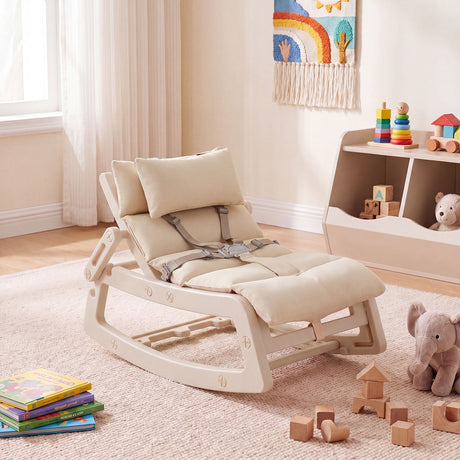 Kids Rocking Chair with Adjustable Backrest & Washable Cushion for 6+ Months