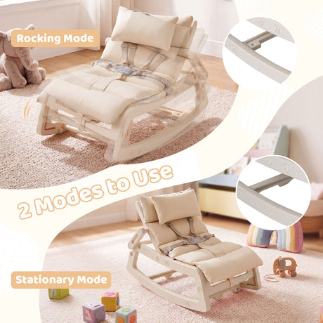 Kids Rocking Chair with Adjustable Backrest & Washable Cushion for 6+ Months