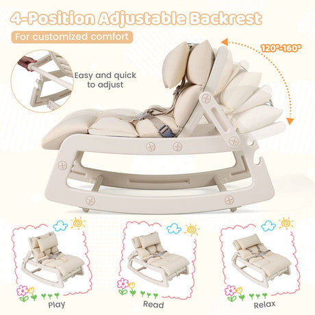 Kids Rocking Chair with Adjustable Backrest & Washable Cushion for 6+ Months