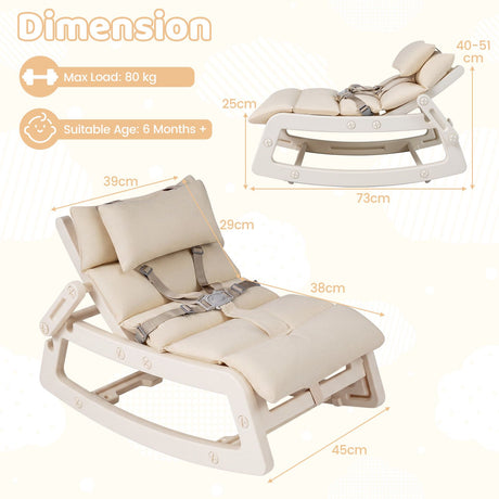 Kids Rocking Chair with Adjustable Backrest & Washable Cushion for 6+ Months