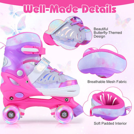 Kids Roller Skates for Toddlers Ages 7-9 with 4 Light-up Wheels for Outdoor Activities