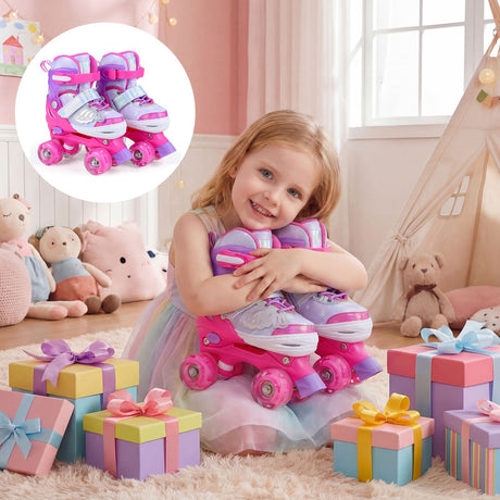 Kids Roller Skates for Toddlers Ages 7-9 with 4 Light-up Wheels for Outdoor Activities