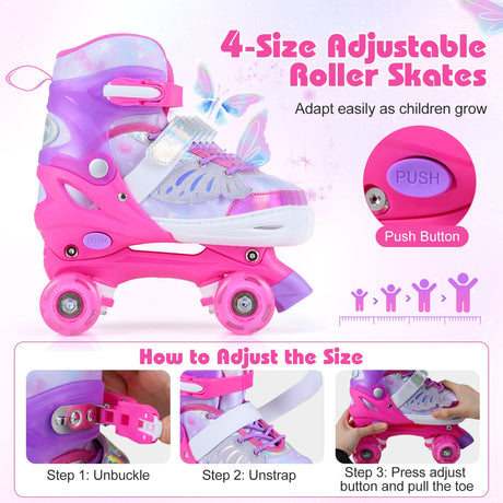 Kids Roller Skates for Toddlers Ages 7-9 with 4 Light-up Wheels for Outdoor Activities