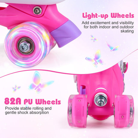 Kids Roller Skates for Toddlers Ages 7-9 with 4 Light-up Wheels for Outdoor Activities