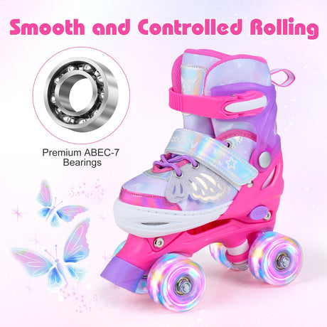 Kids Roller Skates for Toddlers Ages 7-9 with 4 Light-up Wheels for Outdoor Activities