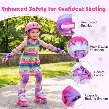 Kids Roller Skates for Toddlers Ages 7-9 with 4 Light-up Wheels for Outdoor Activities