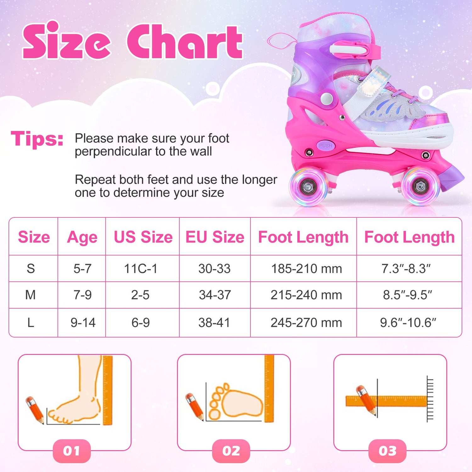 Kids Roller Skates for Toddlers Ages 7-9 with 4 Light-up Wheels for Outdoor Activities