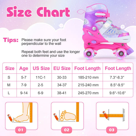 Kids Roller Skates for Toddlers Ages 7-9 with 4 Light-up Wheels for Outdoor Activities