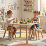 Kids Table and 2 Chairs Set Wooden Activity Table with Curved Spindle Back