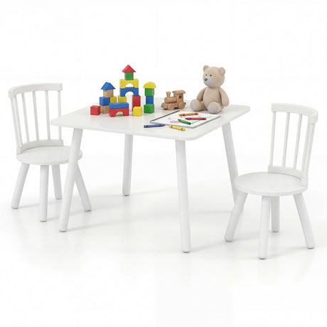 Kids Table and 2 Chairs Set Wooden Activity Table with Curved Spindle Back
